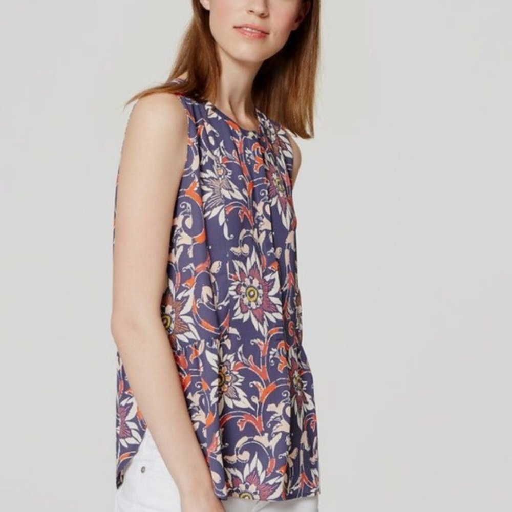 Ann Taylor LOFT Floral Peplum Henley Shell Blouse - Picture 5 of 5